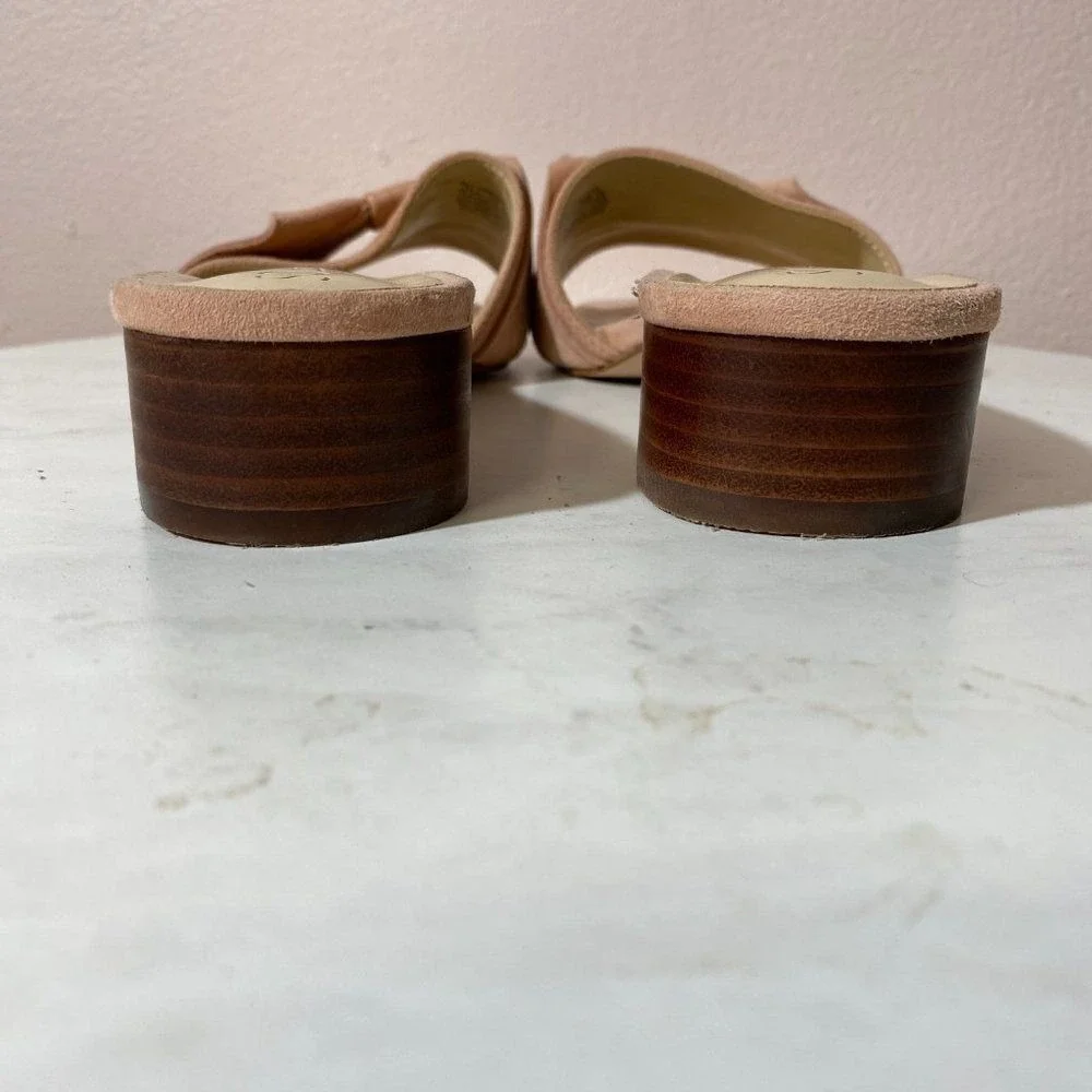SOLE SOCIETY Suede Bow Slide Sandals‎ Blush Pink Low Block Heel 6M